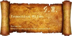 Ivancsics Milán névjegykártya